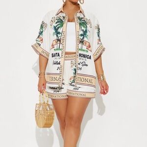 Tropical Print Button-Up Two Piece Set